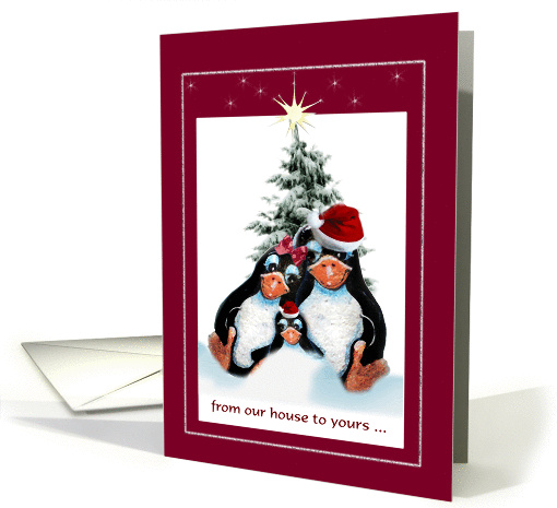 Christmas From our House to Yours, Penguin in Santa Hats card (868268)