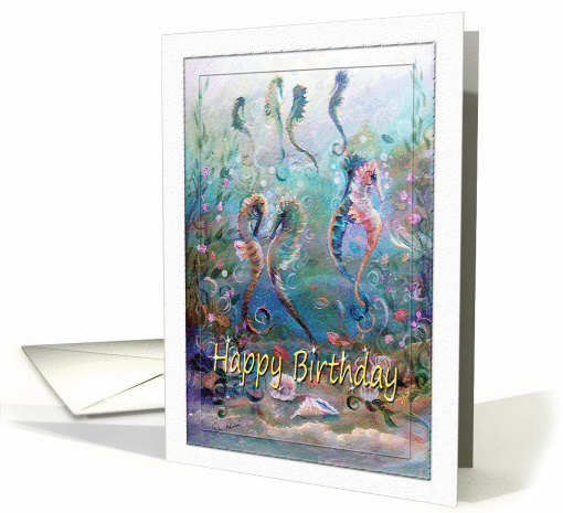 Happy Birthday, colorful Sea Horse Art card (881260)