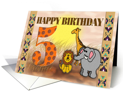 5 year Old Birthday, Sunny Jungle theme, card (893586)