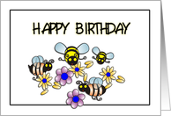 Bumble Bees and Flowers, Happy Birthday card