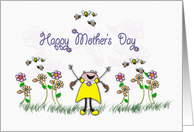 whimsical garden and girl, Happy Mothers Day card