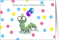 whimsical Bookworm and Balloons, Birthday card