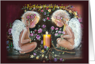 Angels and Flowers,Happy Birthday card