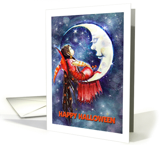 Whimsical Witch and Moon, Halloween card (946484)