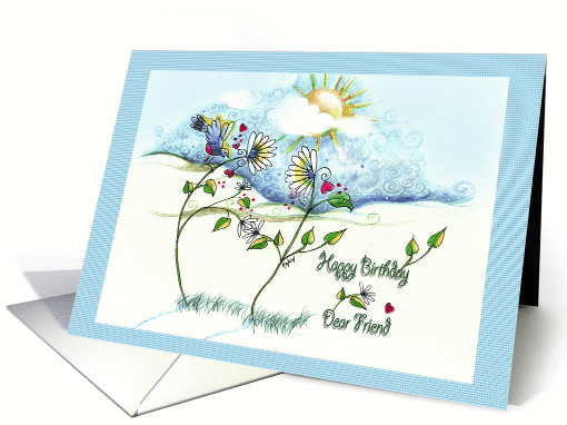 Birthday Friend, whimsical Birdy and Daisies card (947159)