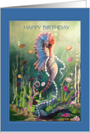 Happy Birthday, Colorful Sea Horse painting card