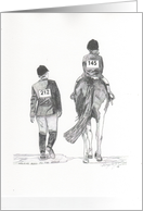 Equestrian Friends never travel alone. Horse and rider card