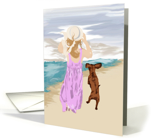 Girl and puppy friends at the ocean card (1035199)