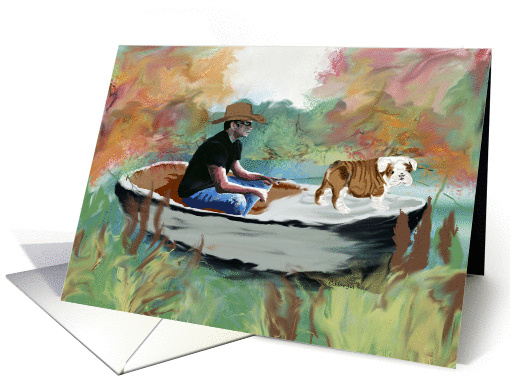 HAPPY FATHER'S DAY FISHING WITH THE DOG IN THE BOAT card (1071273)