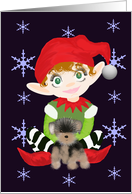 PUPPY ELF SNOWFLAKE CHRISTMAS card