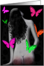 Lady In Waiting Nude in Black and White with Colorful Butterflies Blank Note Card. card