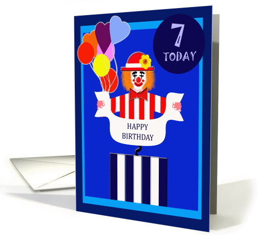 Happy 7th Birthday, Jack-in-the-box Clown with Balloons card (894633)
