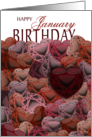 Garnet Red Hearts January Birthday card