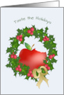 Apple with Bite and Wreath Happy Holidays card