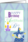 Jesture and Candles Happy Birthday on April Fools’ Day card