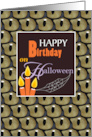 Monster Eyes and Candles Happy Birthday on Halloween card