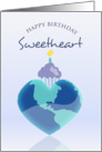 Heart Globe and Cupcake Happy Birthday Sweetheart card