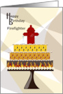 Hydrant and Cake Firefighter Happy Birthday card
