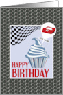 Cupcake and Auto Racing Pick Happy Birthday card
