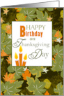 Leaves and Candles Birthday on Thanksgiving Day card