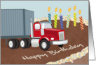 Container Truck on Cake with Candles Happy Birthday card