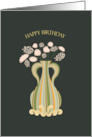 Vase with Asters and Hoya or Poms Happy Birthday card