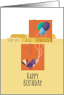 Bird on Note Clipped to File Folders Happy Birthday card