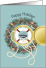 Wreath Around Window Porthole and Cruise Ship Happy Holidays card