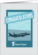 Jet Airplane and Clouds First Time Flyer Congratulations card