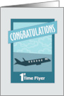 Jet Airplane and Clouds First Time Flyer Congratulations card