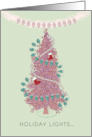 Pink and Green Holiday Lights on Tree card
