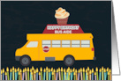 School Bus with Cupcake and Candles Birthday for Bus Aide card