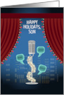 Stage and Microphone Comedy Holidays for Son card