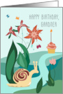 Snail on Garden Flower Path for Birthday Gardner card