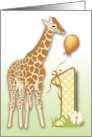 Giraffe and Balloon for First Birthday card