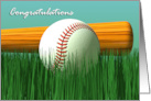 Bat and Baseball on Grass Home Run Congratulations card