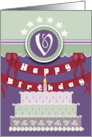 Monogram V with Birthday Cake card