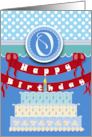Happy Birthday Cake in Blues with Monogram for O card