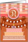 Banner and Decorated Cake for Monogram N card