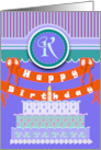 Vivid Violet Colors with Monogram K for Happy Birthday card