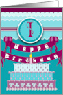 Vivid Aquas and Purple Colors for Monogram I card
