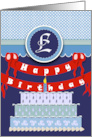 Three Tiered Cake for Monogram E Happy Birthday card