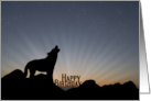 Sunset and Wolf and Stars Happy Birthday card