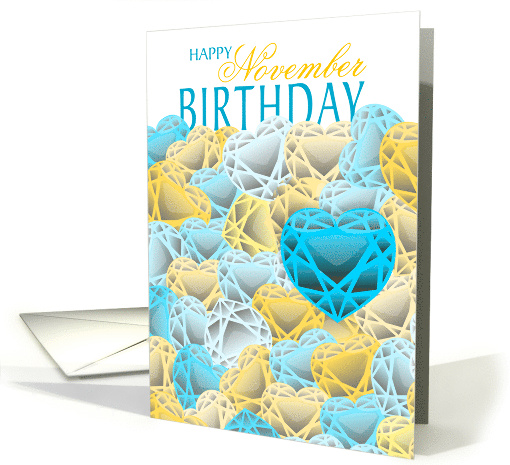 Illustrated Citrine and Topaz Hearts November Birthday card (1100954)