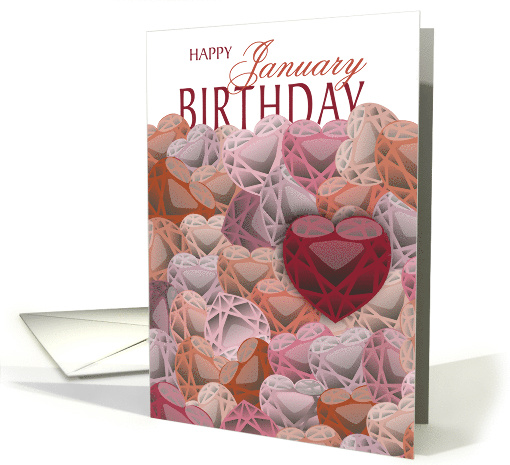 Garnet Red Hearts January Birthday card (1101080)