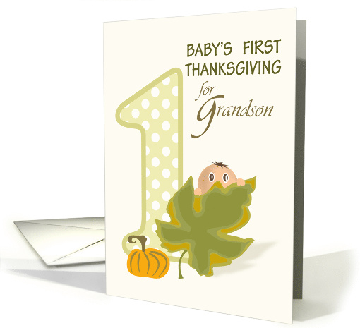 Baby Peeking Over Leaf Grandson First Thanksgiving card (1179630)