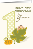 Baby Peeking Over Leaf Grandson First Thanksgiving card
