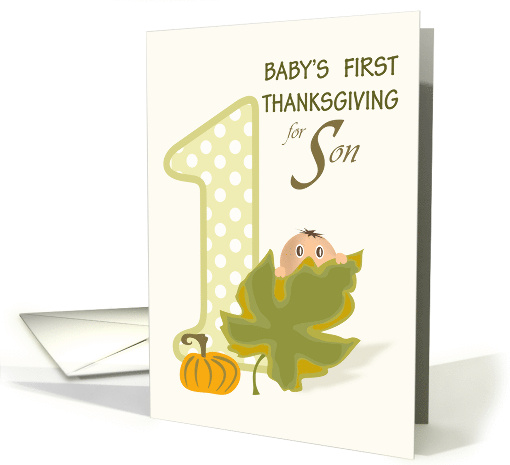 Baby Peeking Over Leaf Son First Thanksgiving card (1179684)