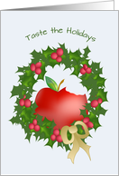 Apple with Bite and Wreath Happy Holidays card