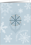 Ship Wheel, Anchor and Snowflakes Happy Holidays card